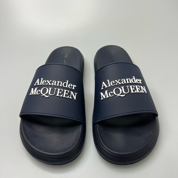 Alexander McQueen Logo Wedge Pool Slides Navy Blue Men’s EU 41/US 8 $280 main image 4